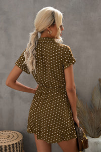 Brown Polka Dot Collared Shirt Dress