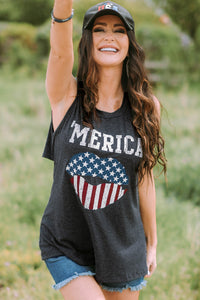 ’Merica Flag Lips Cut Out Back Sleeveless Top