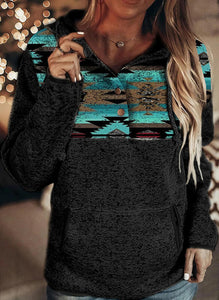 Aztec Print Charcoal Black Hooded Pullover