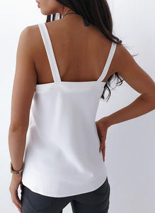 White V-neck Knit Tank