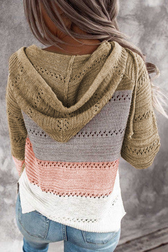 Summer Sunset Color-block Hooded Knit Sweater