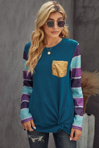 Teal and Purple Striped Long Sleeve Shirt