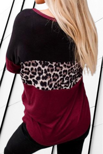 Burgundy Black Leopard Print Tie Front Shirt