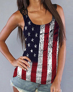 Distressed American Flag Black Lace Racerback Tank