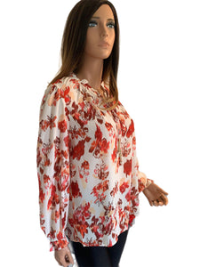 Falling Leaves V-neck Tie Long Sleeve Blouse