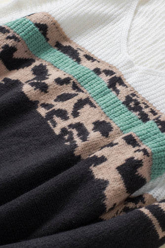 Teal Leopard Print Colorblock Sweater