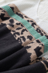 Teal Leopard Print Colorblock Sweater