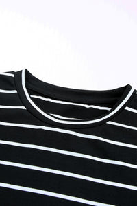 Black Tiered Lace Sleeve Striped Tee