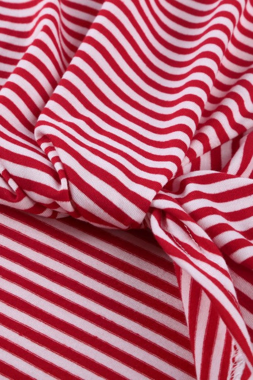 Girls Red Striped Short Sleeve Front Twist Tunic Top