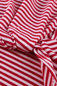 Girls Red Striped Short Sleeve Front Twist Tunic Top