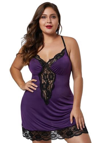 Plus Size Purple Venecia Chemise with Lace Trim