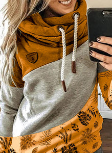 Fall Print Color Block Hooded Sweatshirt