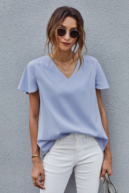 Periwinkle Flutter Sleeve Blouse-Final sale!