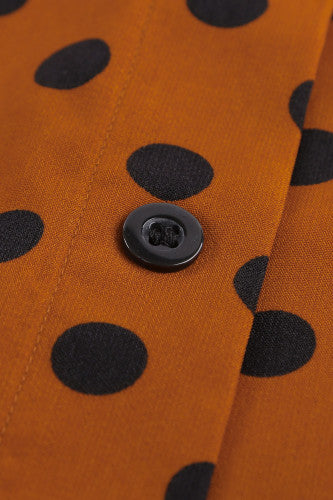 Brown Polka Dot Print Button Down Blouse