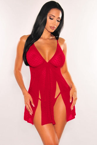 Red Heart-shape Design Lace Babydoll with Thong