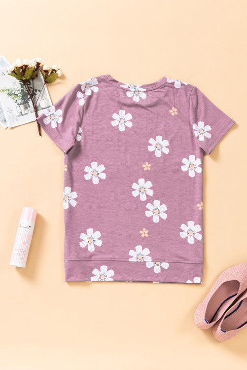 Rosy Pink Daisy Print T-shirt