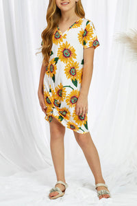 Girls Sunflower Twist Knot V Neck Mini Dress