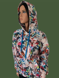 Colorful Plant Printed Cream Hooded Sweatshirt