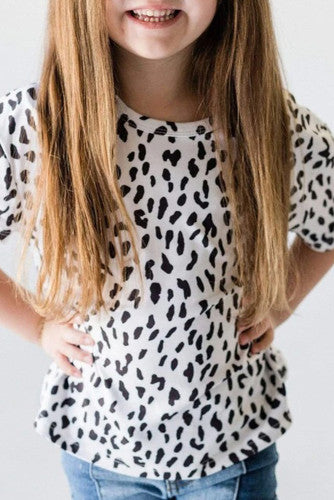 Girls White and Black Leopard Print Short Sleeve Knit Tee