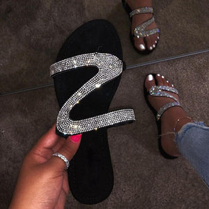 Silver Sparkle Black Flat Sandals