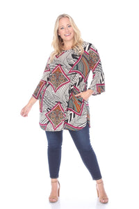 Magenta Multi Print Curvy Size Top  Nice silky stretch knit top.  Nice and roomy.  Made in the USA.