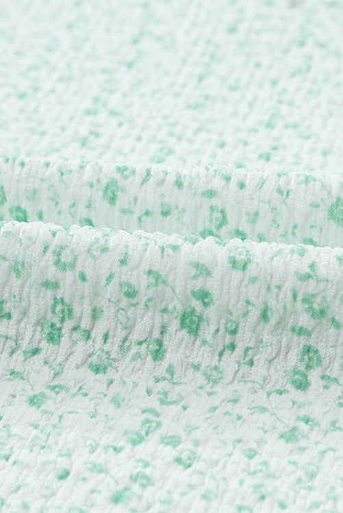 Mint Floral Puff Sleeve Crinkle Blouse