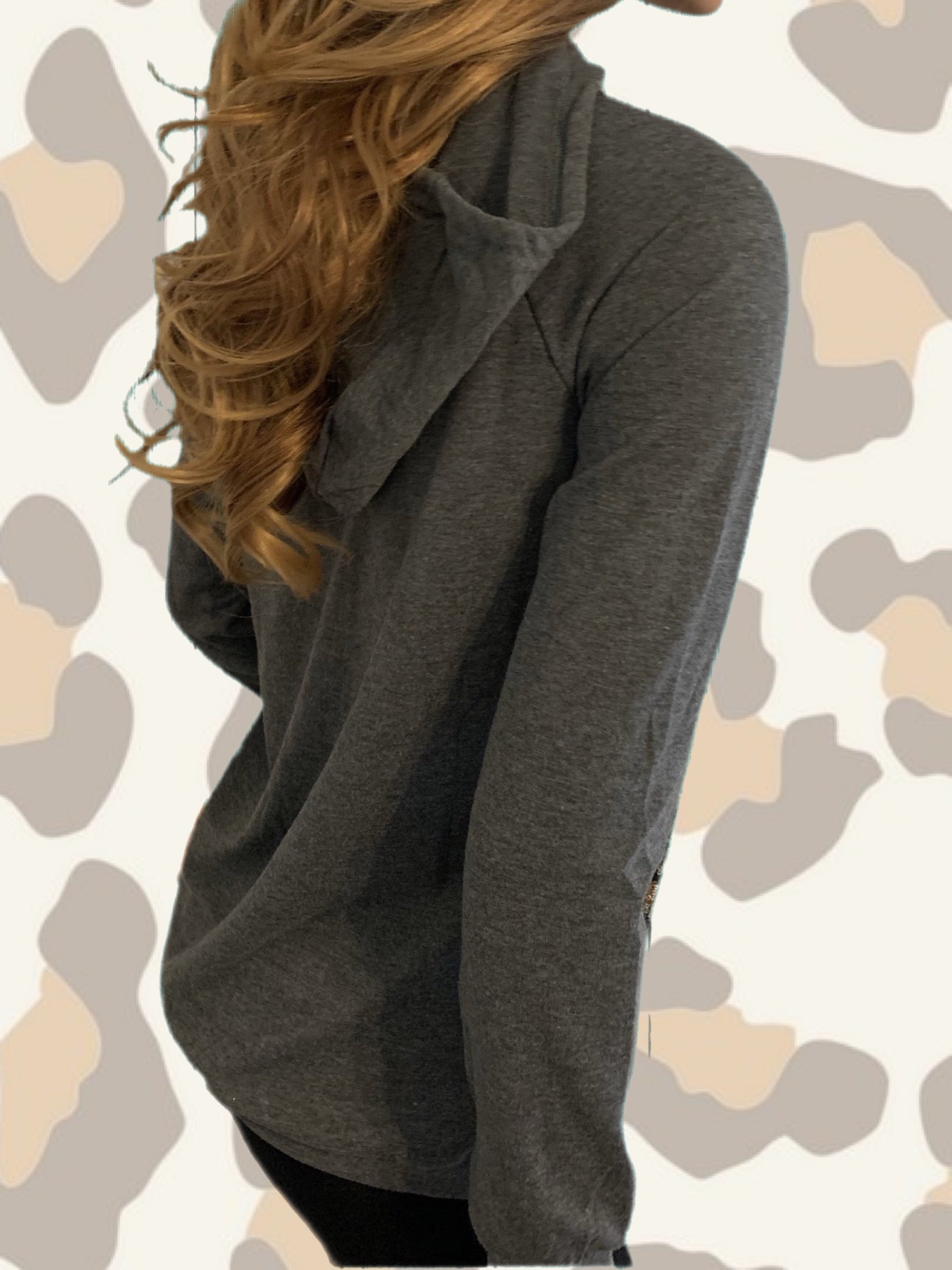Allover Front Leopard Print Sequins Gray Hoodie