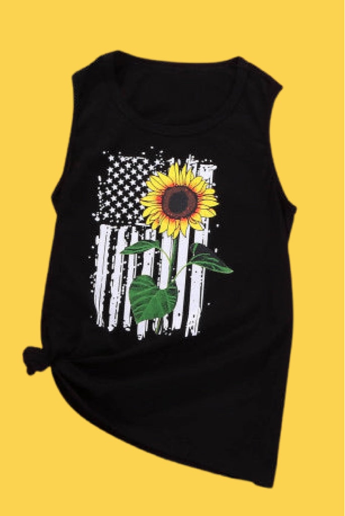 Sunflower On Black and White Flag Tank