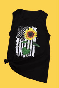 Sunflower On Black and White Flag Tank