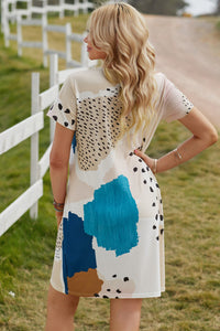 Teal and Blush Leopard Abstract Print Tee Dress