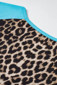 Turquoise Brown Leopard Print Raglan Jersey Top