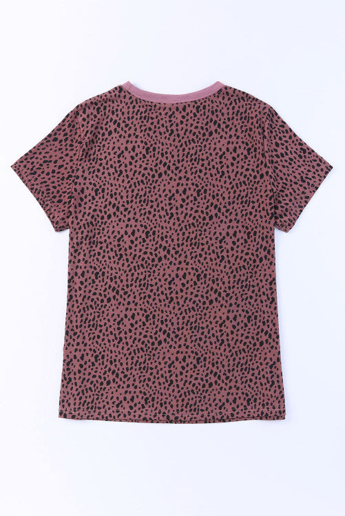 Maroon Cheetah Print Silky Knit Short Sleeve Tee
