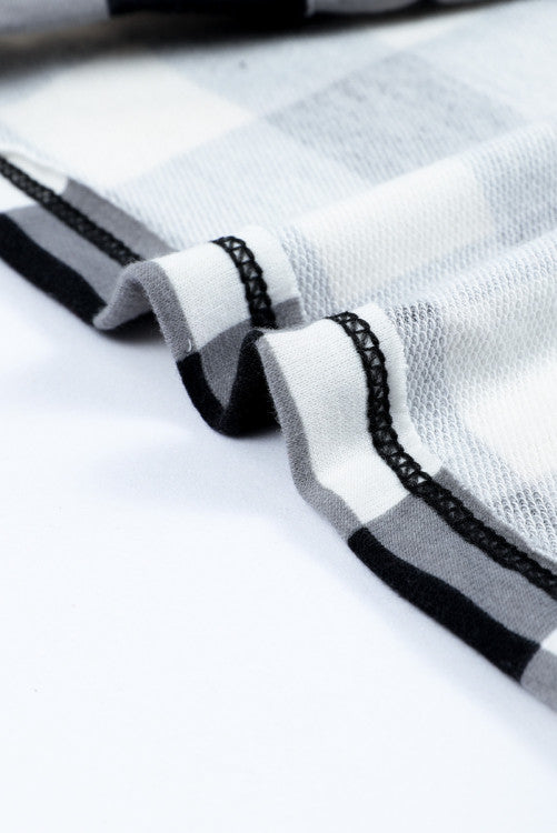 Girls Black and White Plaid Knotted Long-sleeve Top
