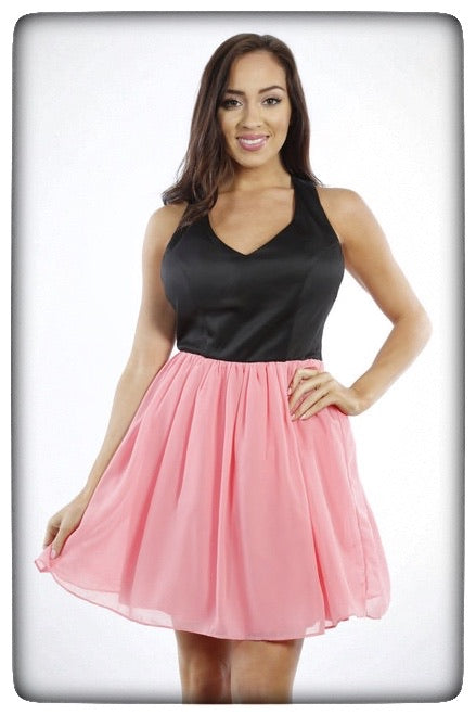 Black and Pink Halter Dress