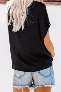 Black Button Up Loose Fit Tie Front Top