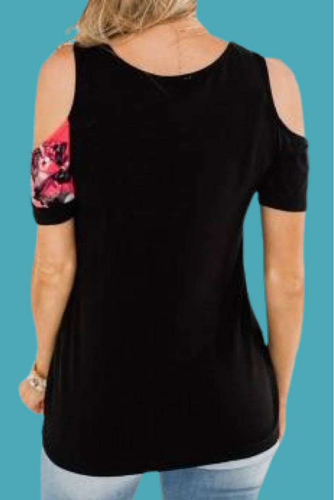 Red Floral Colorblock Cold Shoulder Tee-Final sale!