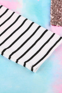Sequin Pocket StripedTie-dye Print Top