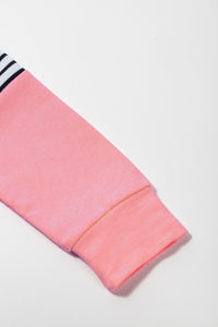 Girls Pink Black and White Striped Colorblock Pullover w/Pockets