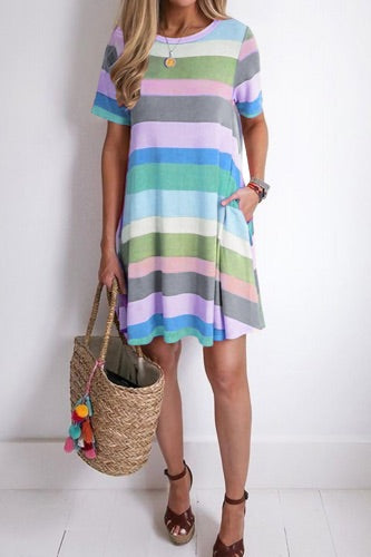 Casual Colors Striped Knit T-Shirt Dress
