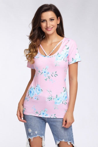 Pink Floral Tee-Small