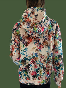 Colorful Plant Printed Cream Hooded Sweatshirt