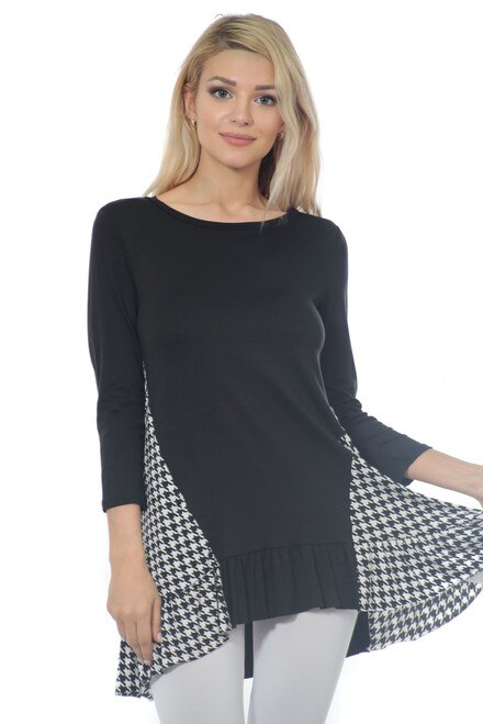 Silky Soft Black Herringbone Tunic.   Stretch polyester fabric .  More fitted on top.  Made in the USA.