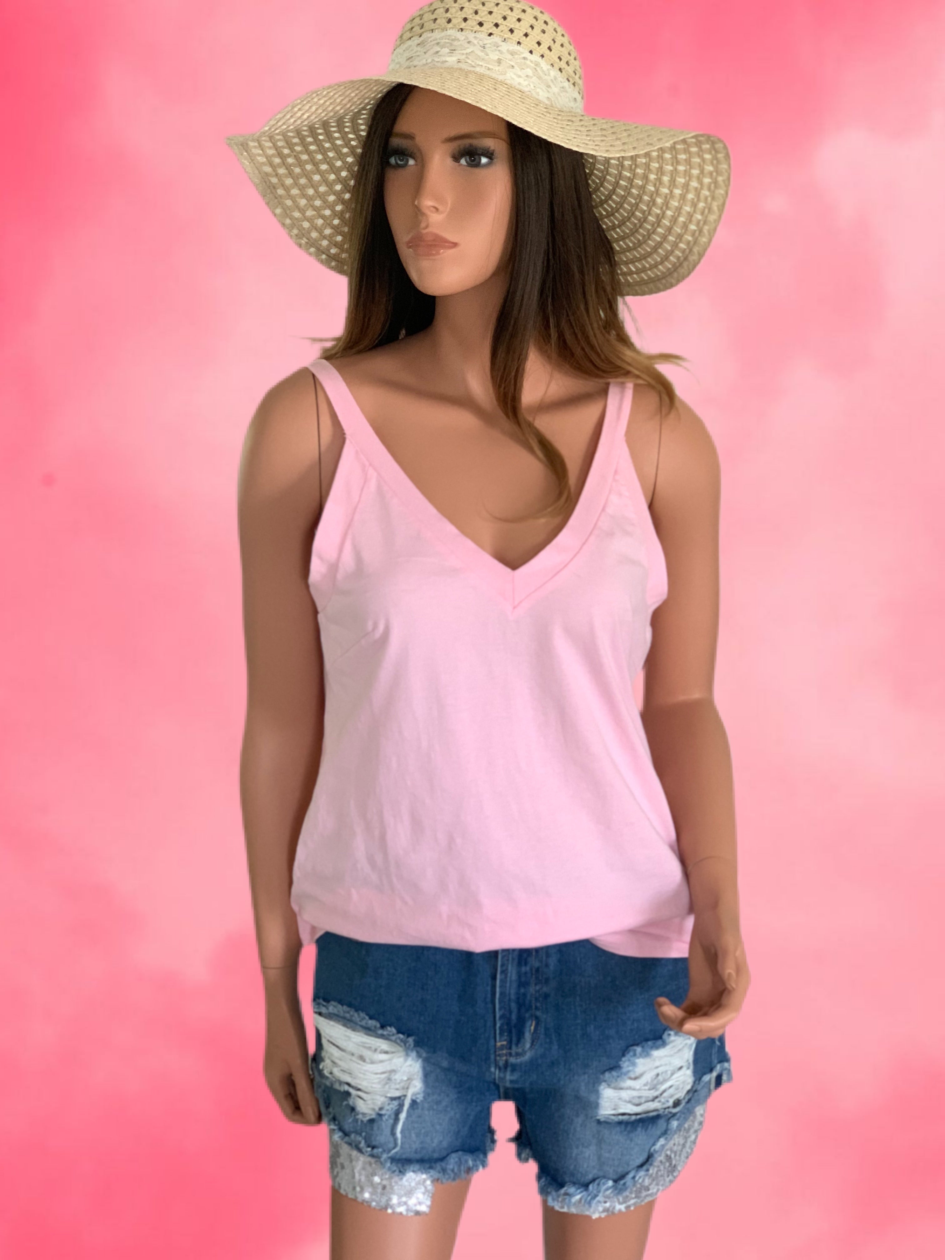 Pink V-neck Knit Tank