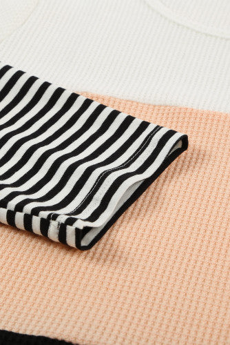 Peach and Black Striped Colorblock Thermal Top