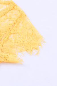 Yellow V-neck Lace Shirt Sleeve Tee