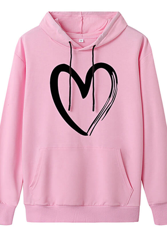 Pink Heart Print Lightweight Hoodie