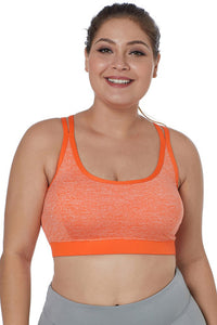 Heather Orange Double Straps Racerback Sports Bra