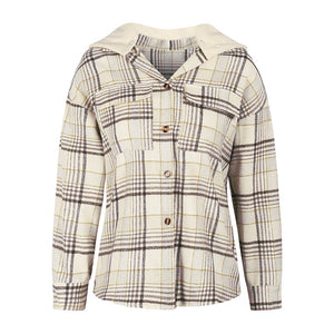 Brown/Cream Plaid Detachable Hooded Shacket