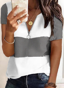 Black Polka Dot Zip Short Sleeve Knit Tee