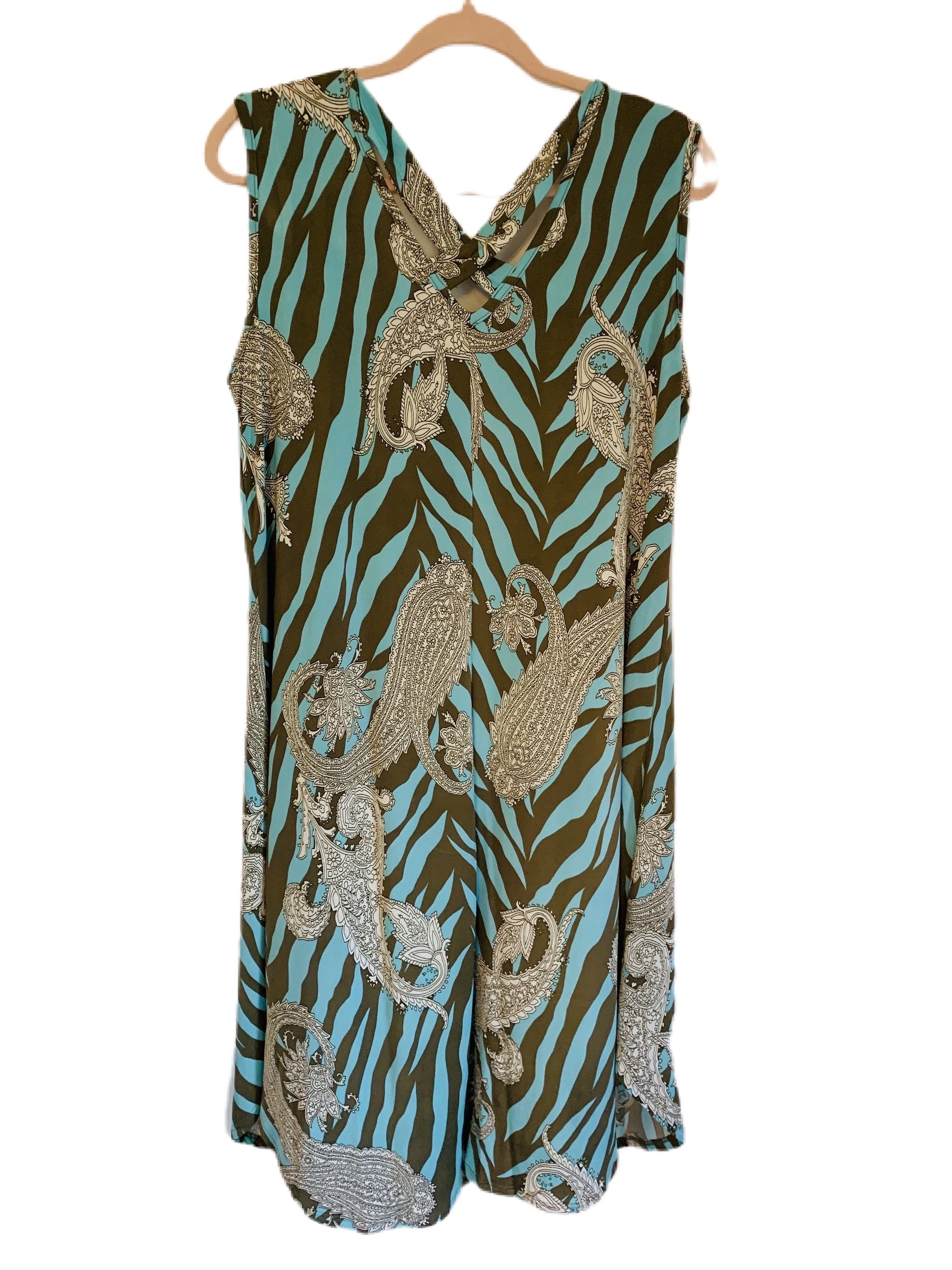 Aqua Brown Tiger Striped Sleeveless Plus Size Dress